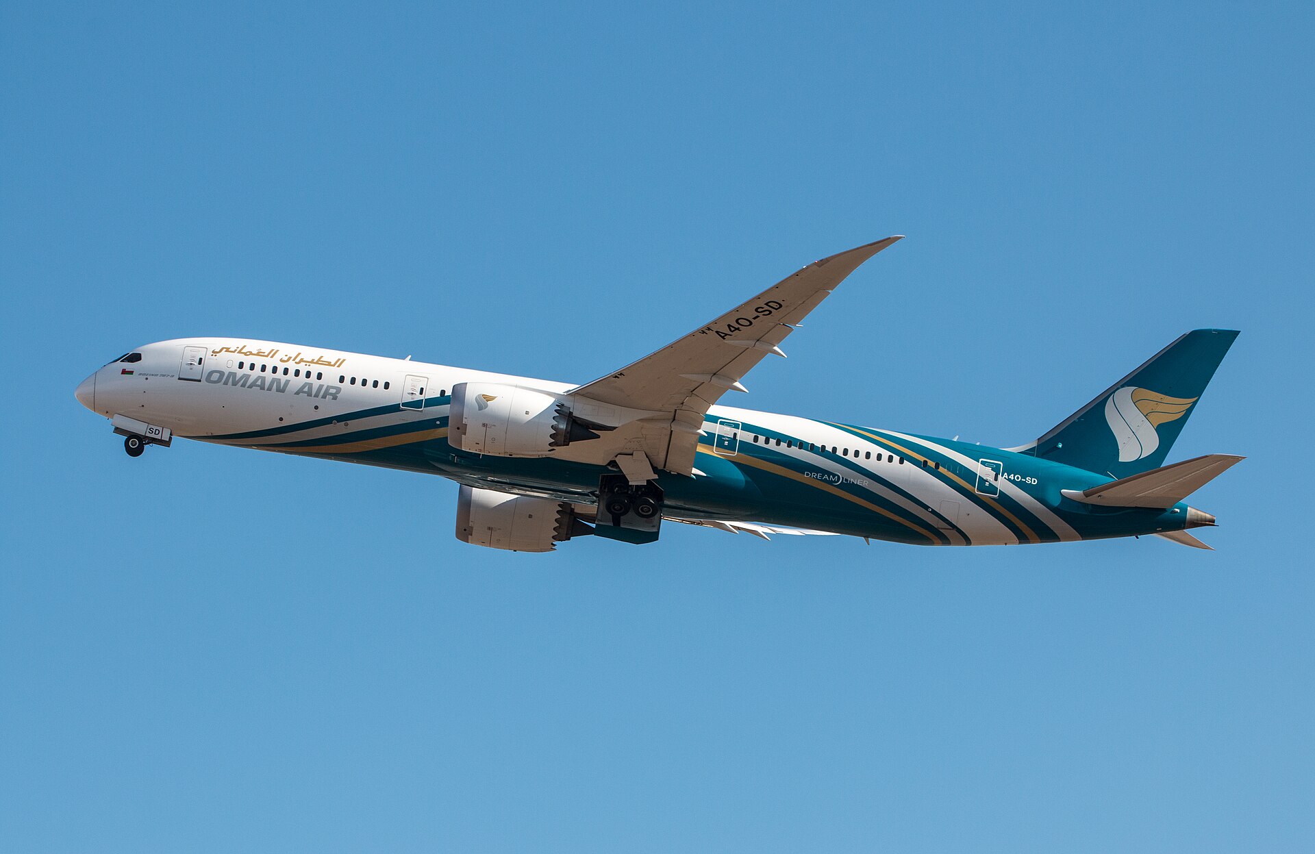 Oman Air aircraft (WY) — maskapai rute internasional, photo via Wikimedia Commons (Wikipedia summary)