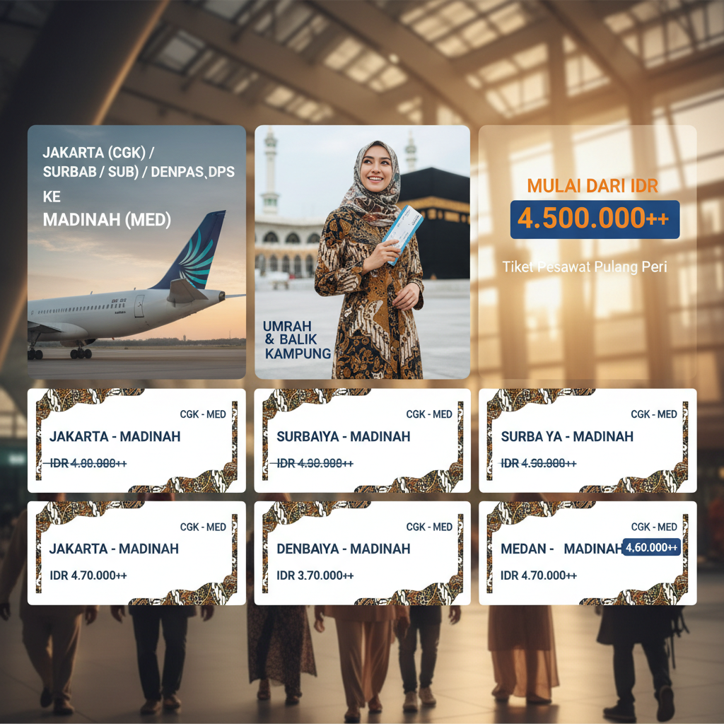 Tiket Jakarta ke Madinah (CGK-MED) — Maskapai, Harga IDR, Jadwal Umroh 2026