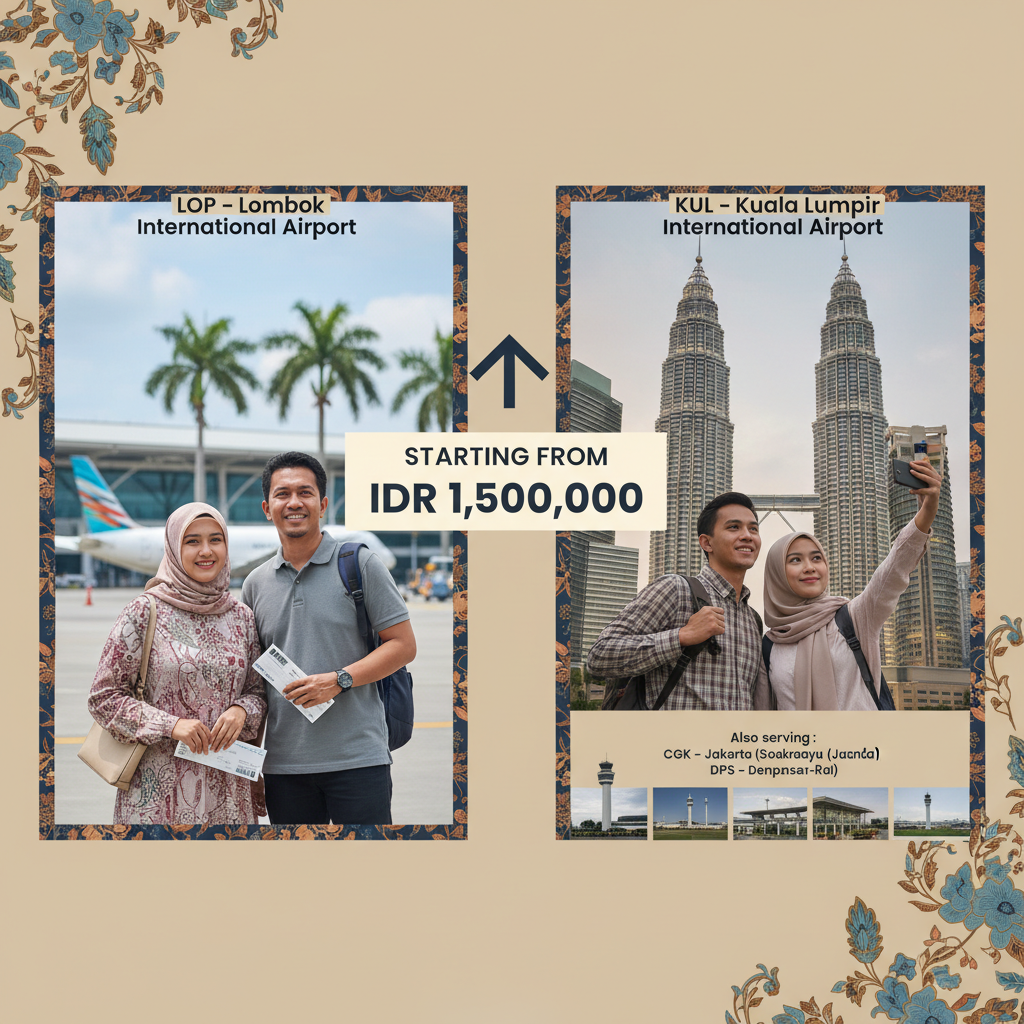 Tiket Pesawat Lombok (LOP) ke Kuala Lumpur (KUL) — Jadwal, Harga IDR, Maskapai PMI | 2026