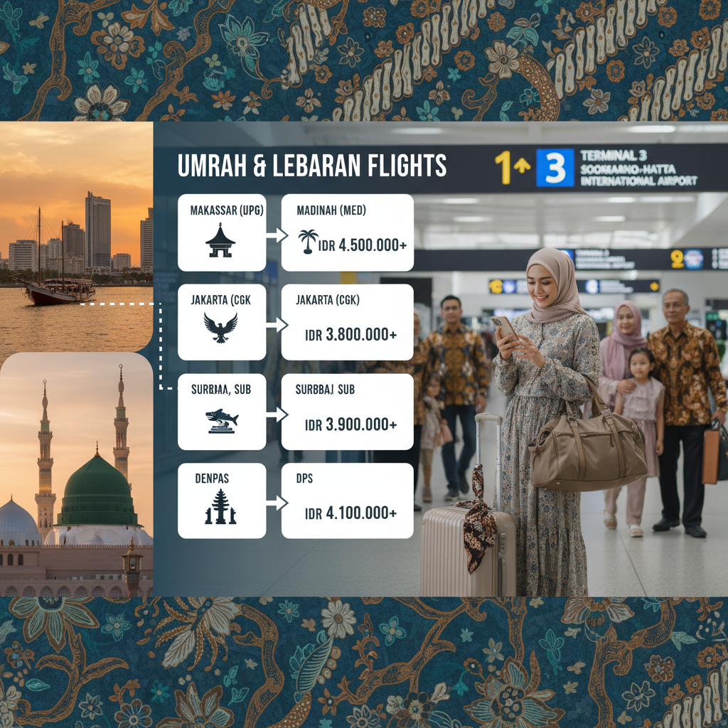 Tiket Makassar ke Madinah (UPG-MED) — Maskapai, Harga IDR, Jadwal Umroh 2026