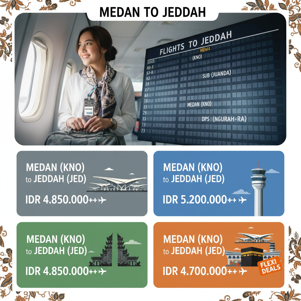 Tiket Medan ke Jeddah (KNO-JED) — Maskapai, Harga IDR, Jadwal Umroh 2026