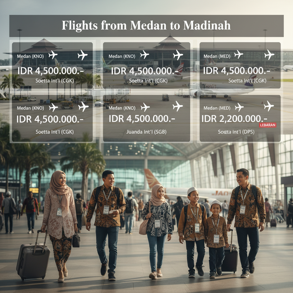 Tiket Medan ke Madinah (KNO-MED) — Maskapai, Harga IDR, Jadwal Umroh 2026