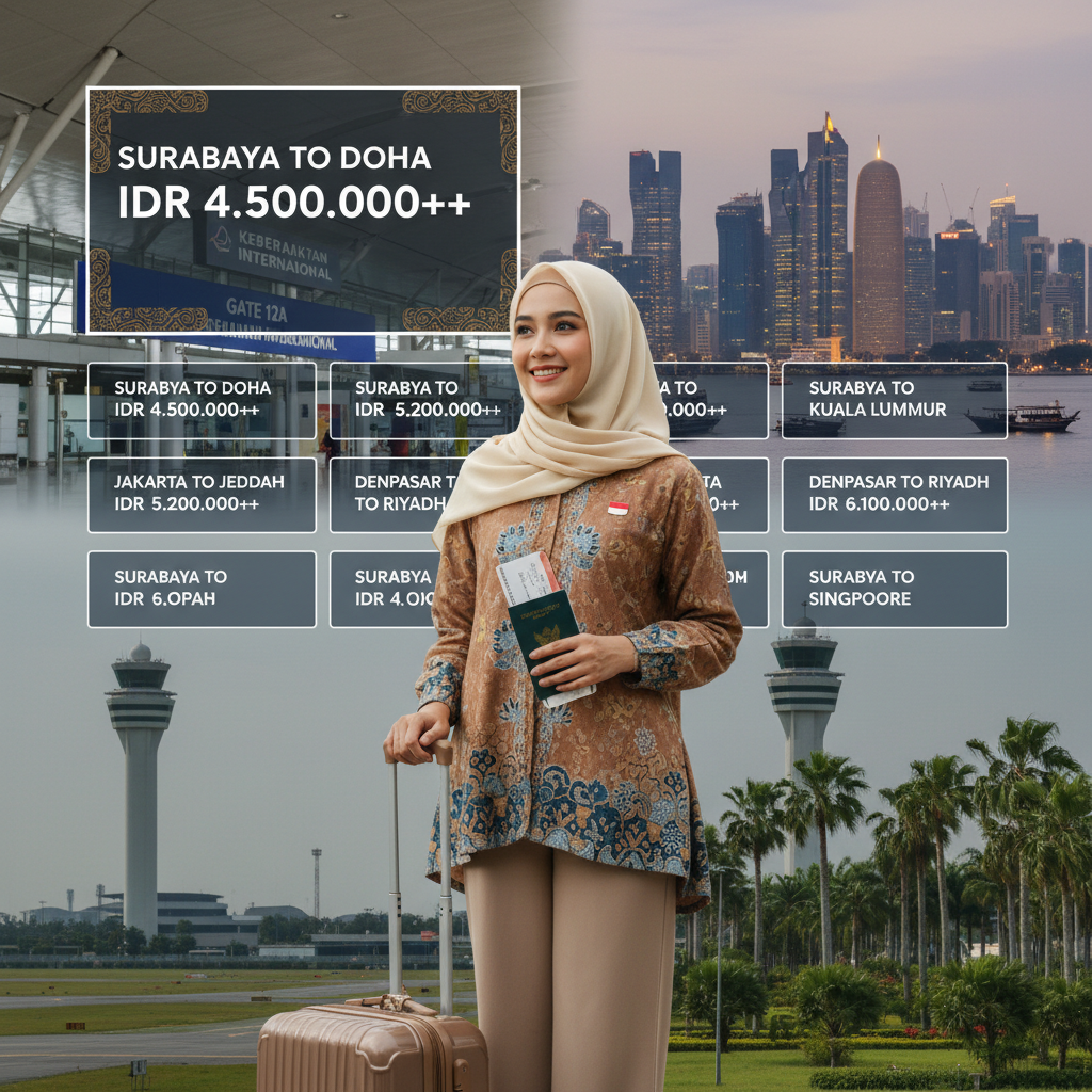 Tiket Surabaya ke Doha (SUB-DOH) — Maskapai, Harga IDR, Jadwal Umroh 2026