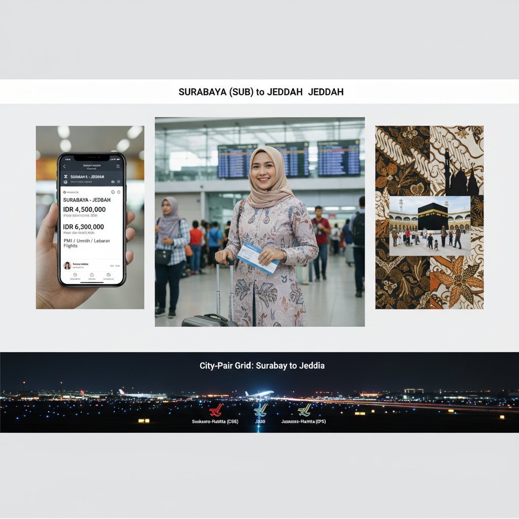 Tiket Surabaya ke Jeddah (SUB-JED) — Maskapai, Harga IDR, Jadwal Umroh 2026