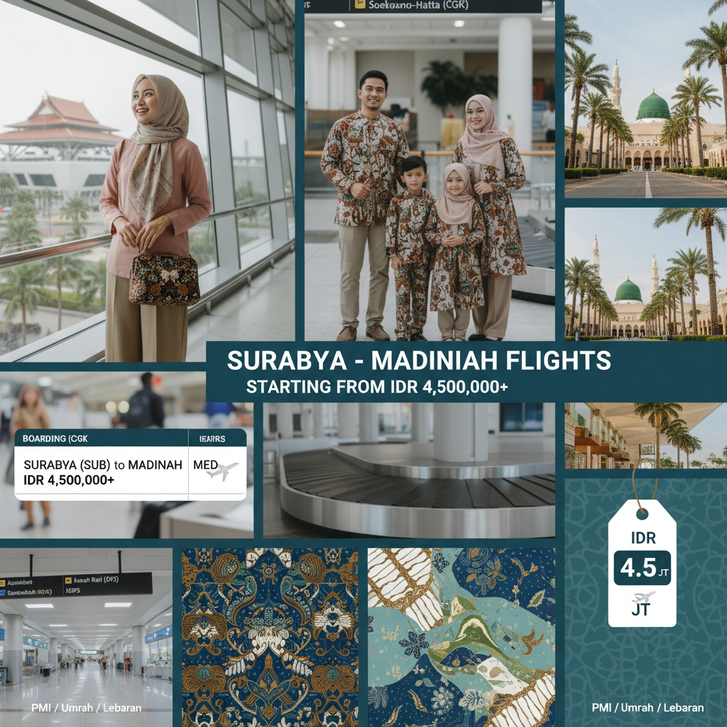 Tiket Surabaya ke Madinah (SUB-MED) — Maskapai, Harga IDR, Jadwal Umroh 2026