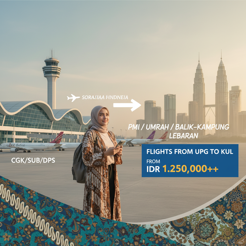 Tiket Pesawat Makassar (UPG) ke Kuala Lumpur (KUL) — Jadwal, Harga IDR, Maskapai PMI | 2026
