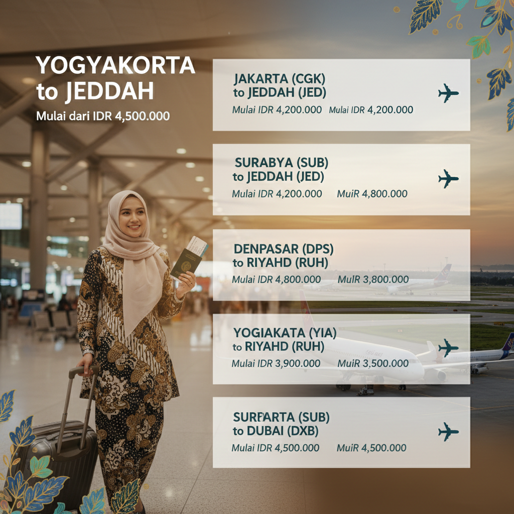 Tiket Yogyakarta ke Jeddah (JOG-JED) — Maskapai, Harga IDR, Jadwal Umroh 2026