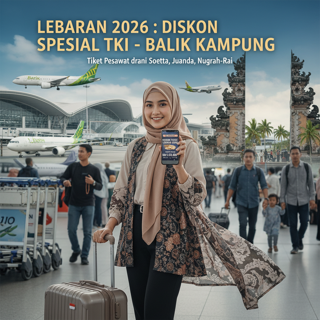 Lebaran 2026 PMI: Tiket Diskon dari Bandara Asal — CGK, SUB, DPS, UPG, KNO, BPN, LOP, SOC (Update Mei 2026)