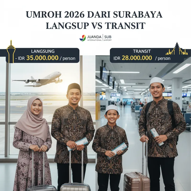 Umroh dari Surabaya 2026: Langsung Jeddah vs Transit Jakarta